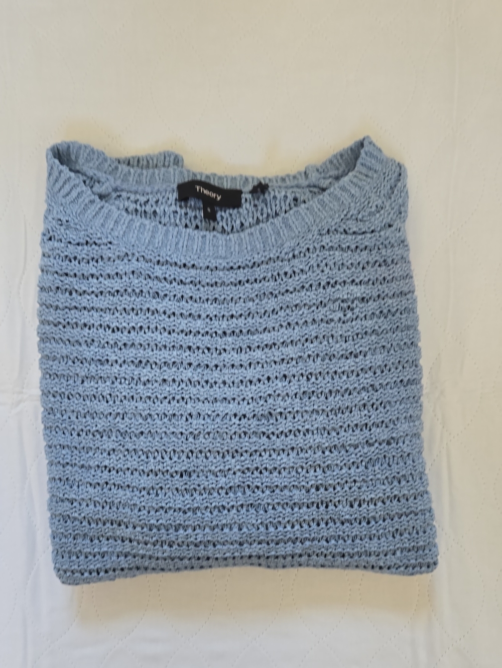 Theory Blue Open Knit Raglan Boatneck Pullover Sweater, Small